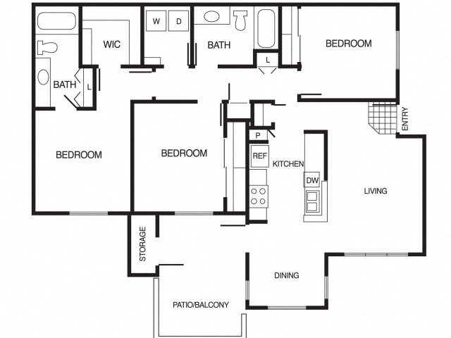 C1 3 Bed 2 Bath Floor Plan C1 3 Bed 2 Bath Floor Plan at Country Brook Apartments, Chandler, 85226